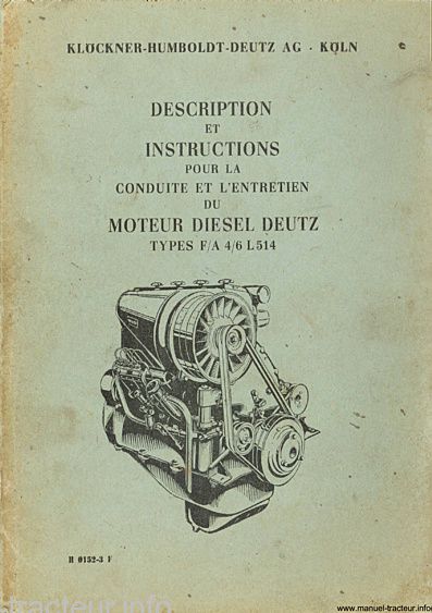 Première page du Manuel instructions moteurs DEUTZ FA 46 L 514