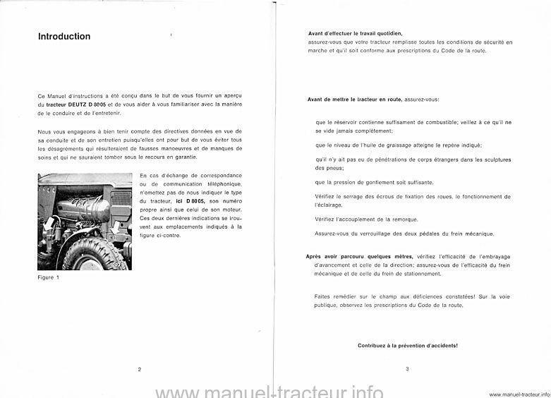 Troisième page du Manuel d'instruction pour le tracteur Diesel D 8005