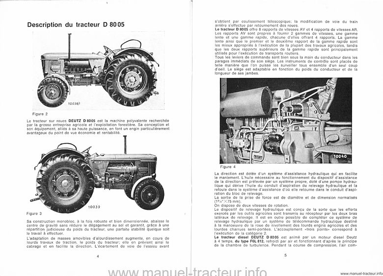 Quatrième page du Manuel d'instruction pour le tracteur Diesel D 8005