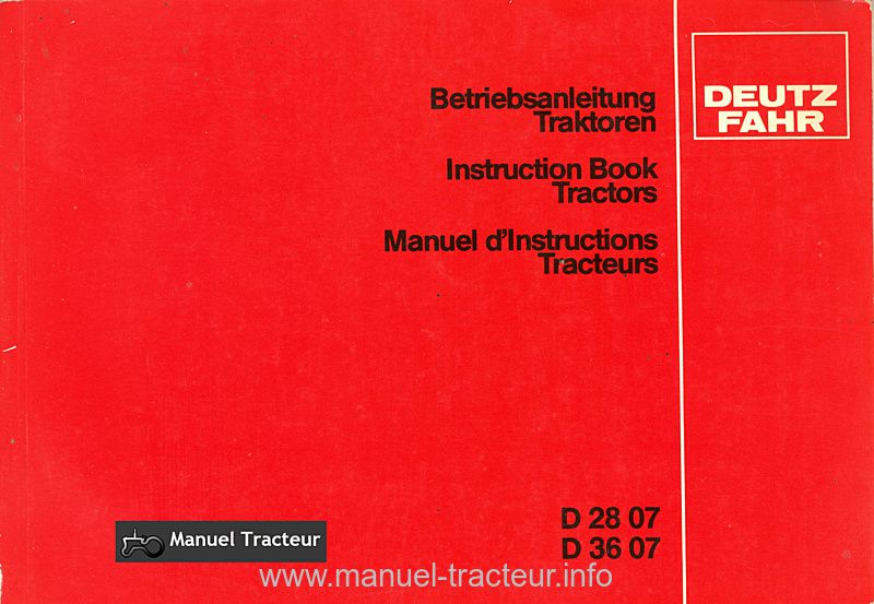 Première page du Manuel d'Instruction pour les tracteurs Diesel D2807 D3607
