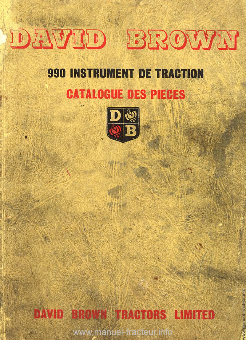 Première page du Catalogue des pièces détachées du tracteur David Brown 990 Implematic et Livedrive