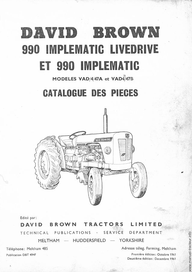 Deuxième page du Catalogue des pièces détachées du tracteur David Brown 990 Implematic et Livedrive