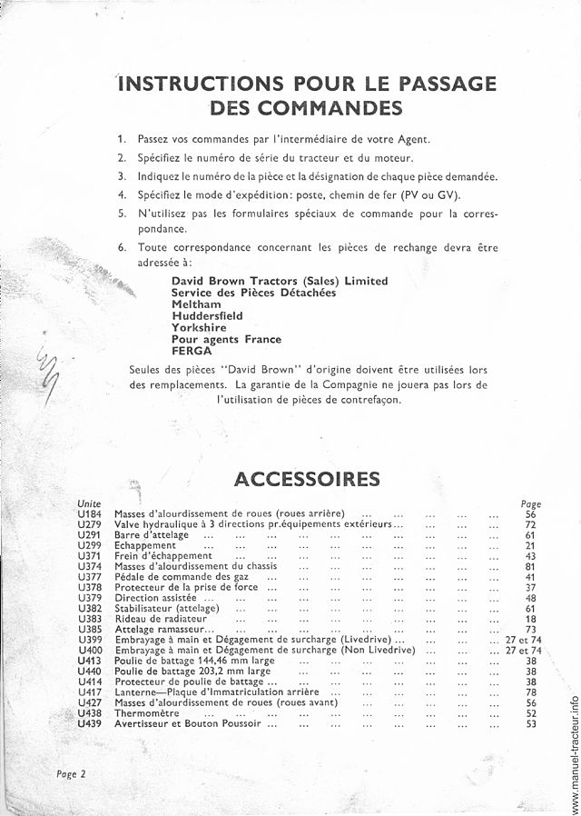 Troisième page du Catalogue des pièces détachées du tracteur David Brown 990 Implematic et Livedrive