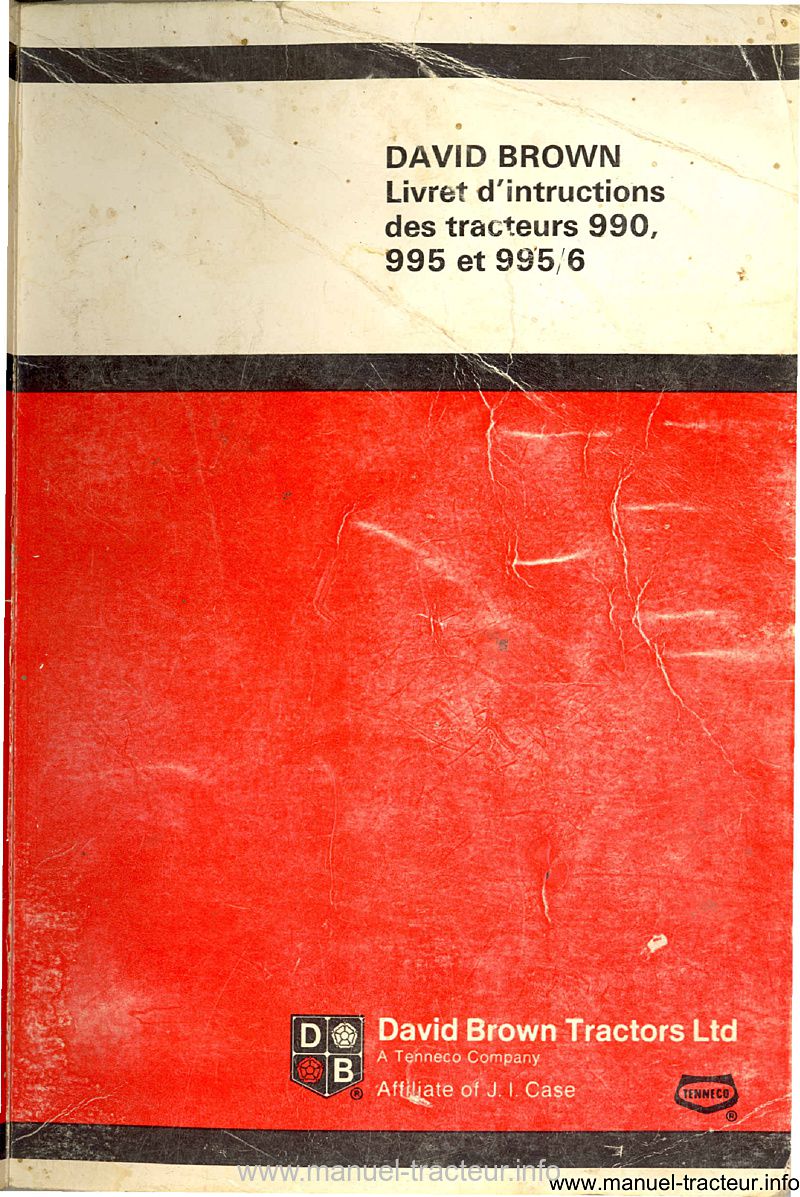 Première page du Livret d'instructions tracteurs David Brown 990, 995 et 995/6 