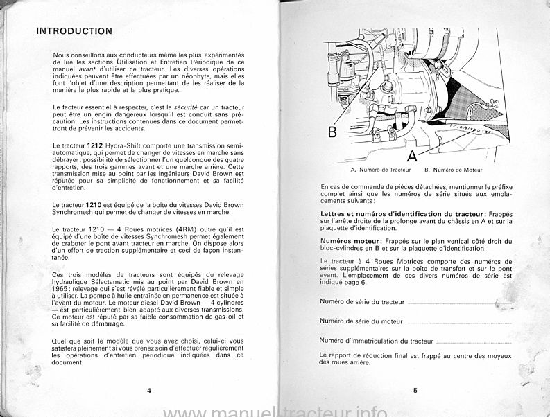 Quatrième page du Livret d'instructions tracteurs david brown 1210 4RM et 1212