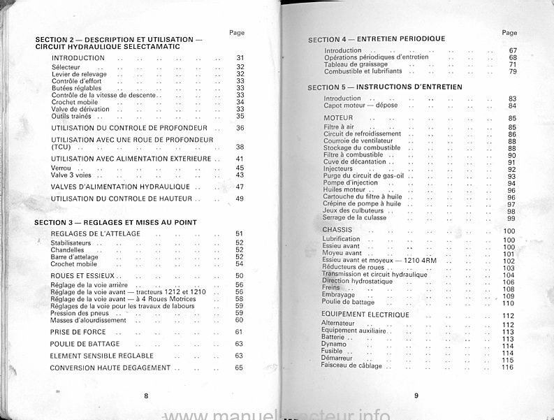 Sixième page du Livret d'instructions tracteurs david brown 1210 4RM et 1212