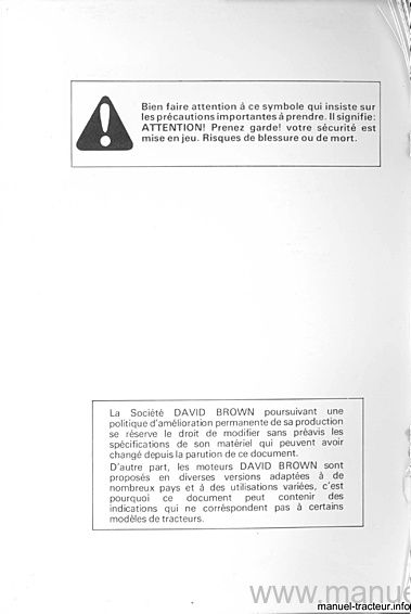 Deuxième page du Livret d'instructions tracteurs david brown 1210, 1210 4WD, 1212, 1410, 1410 4WD, 1412