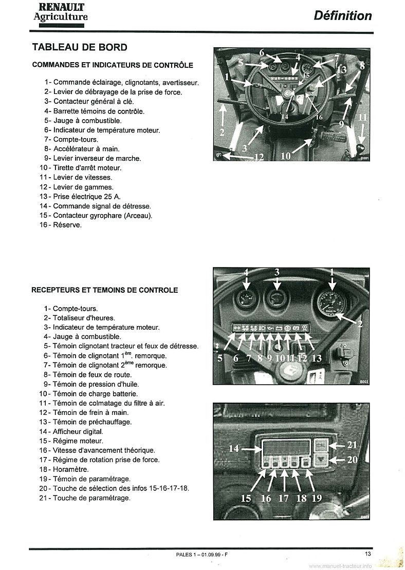 Cinquième page du Guide d'entretien et d'utilisation pour les tracteurs Renault PALES 210 230 240
