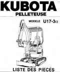 Liste Pièces de Rechange pelleteuse compacte Kubota U17-3 alpha