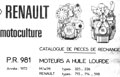 Catalogue pièces de rechange moteurs M.W.M. 325, 226 et Renault 715, 714, 598 PR981