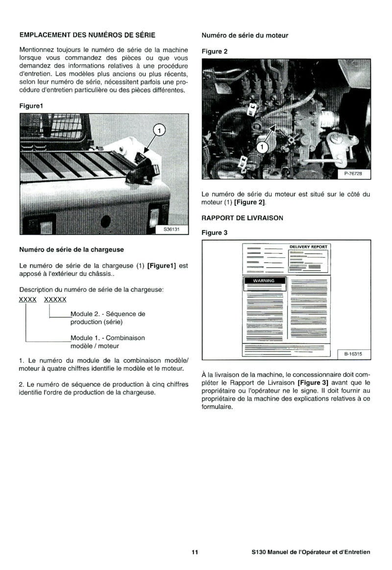 Troisième page du Manuel opérateur et entretien Bobcat Chargeuse Compacte S130