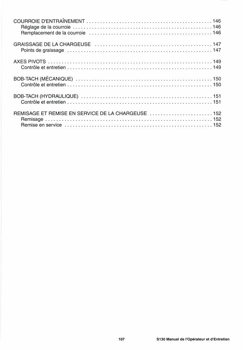 Septième page du Manuel opérateur et entretien Bobcat Chargeuse Compacte S130