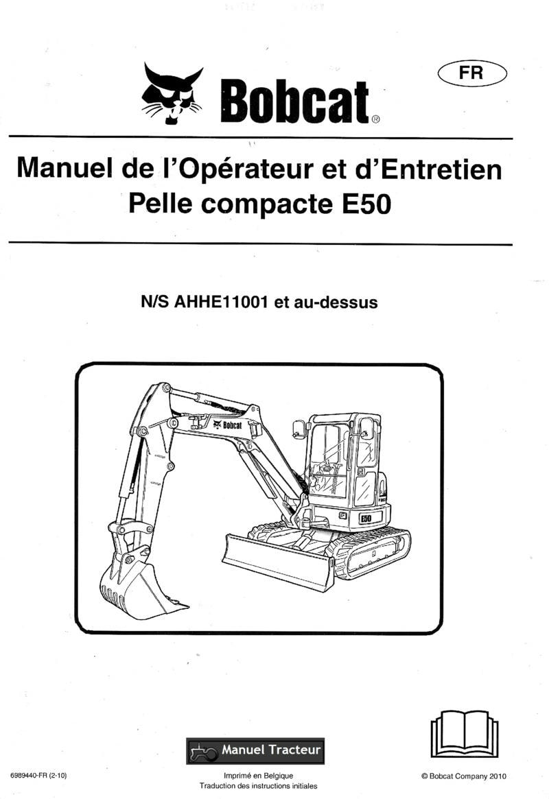 Première page du Manuel opérateur et entretien Bobcat pelle compacte E50