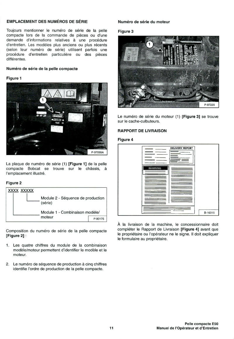 Troisième page du Manuel opérateur et entretien Bobcat pelle compacte E50