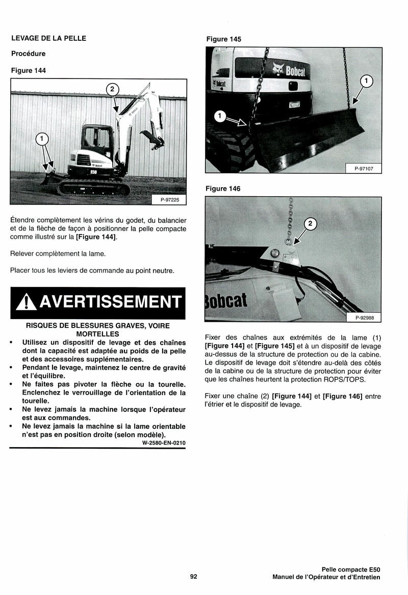 Cinquième page du Manuel opérateur et entretien Bobcat pelle compacte E50