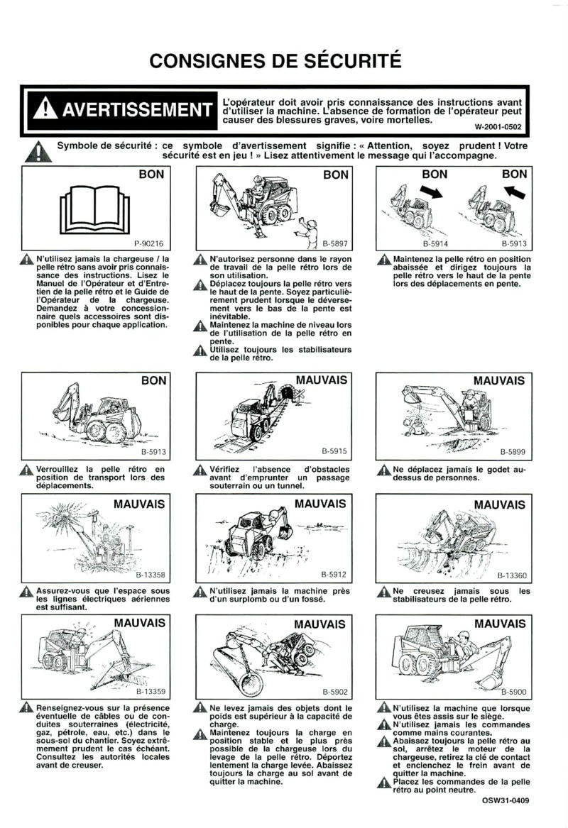 Deuxième page du Manuel opérateur et entretien Pelle Retro Bobcat R30S R35S