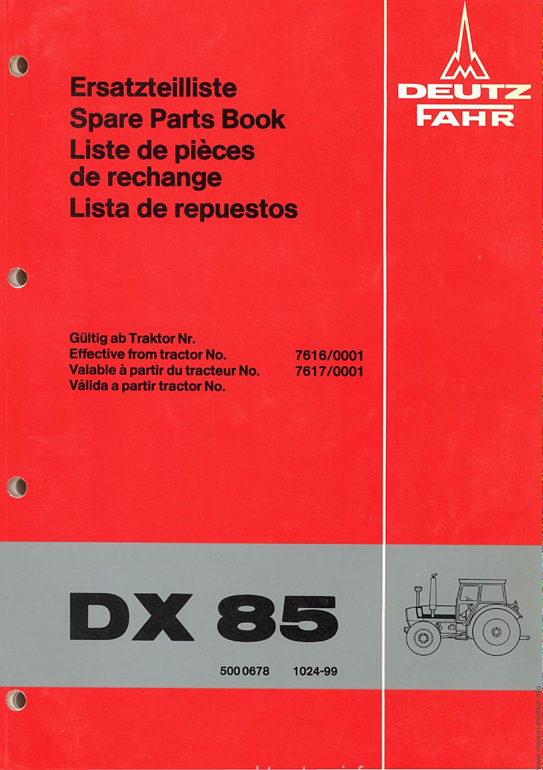 Première page du Catalogue pièces DEUTZ DX 85