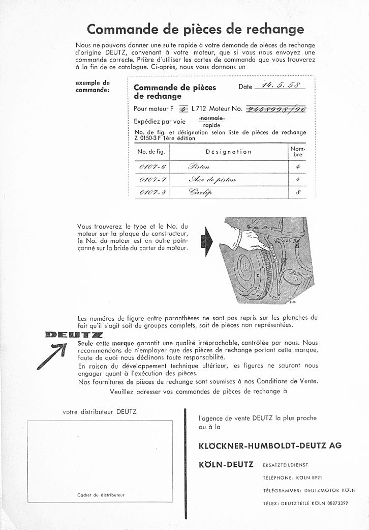 Quatrième page du Catalogue pièces détachées DEUTZ F3-4-6L712