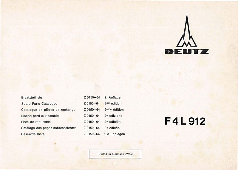 Deuxième page du Catalogue pièces détachées moteur Deutz F4L 912 