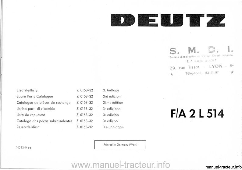 Deuxième page du Catalogue pièces détachées DEUTZ FA 2 L 514