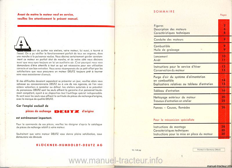 Deuxième page du Manuel instructions moteurs DEUTZ FA 6810 12 L 714
