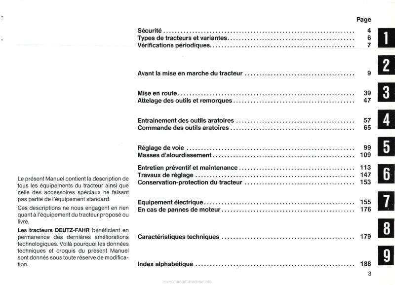 Troisième page du Manuel instructions tracteurs Deutz DX 4.31 4.51