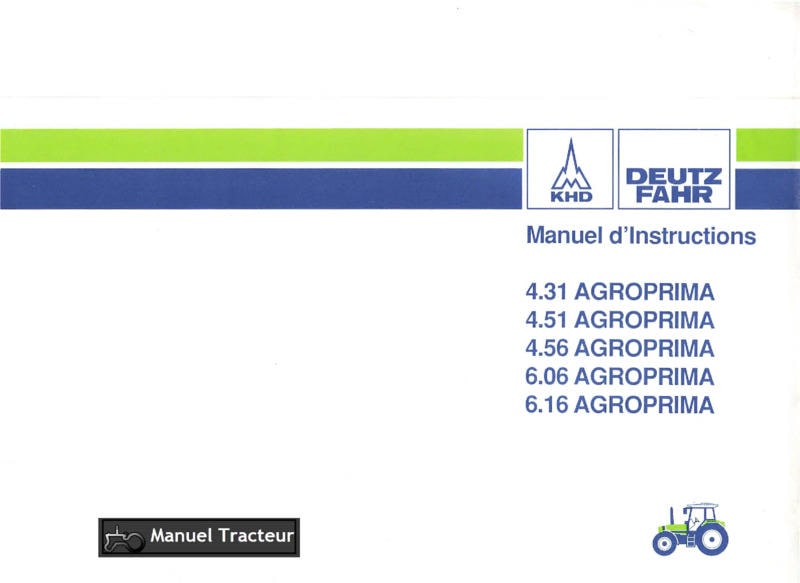 Première page du Manuel instructions tracteurs Deutz Agroprima 4.31 4.51 4.56 6.06 6.16