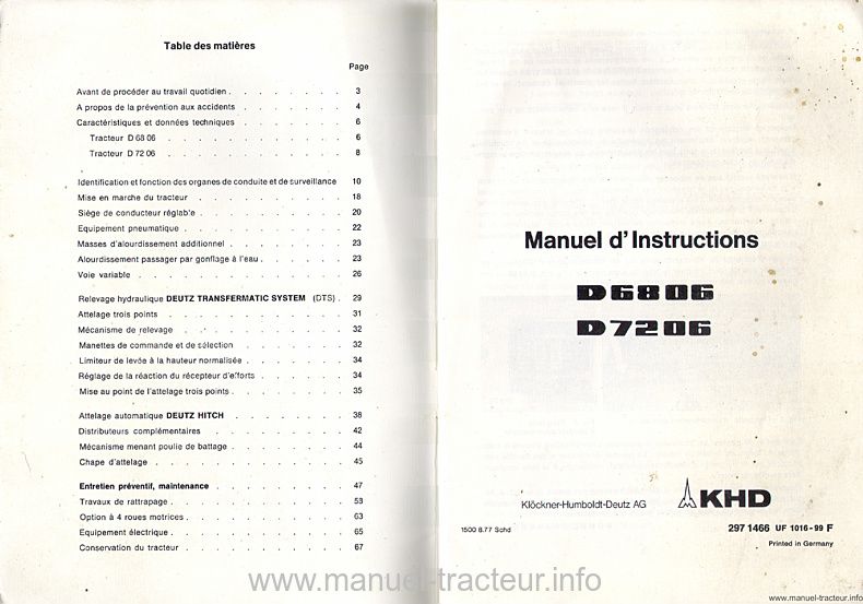 Deuxième page du Manuel Instruction DEUTZ D 6806 7206
