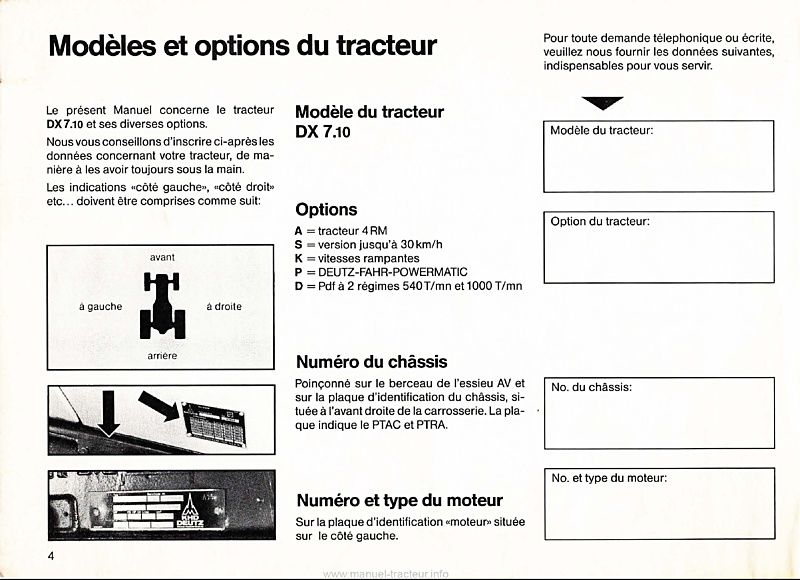 Deuxième page du Manuel instructions tracteur Deutz DX 7.10