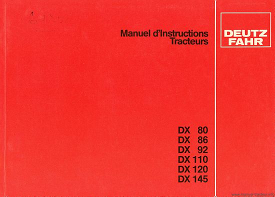 Première page du Manuel Instruction DEUTZ DX 80 86 92 110 120 145