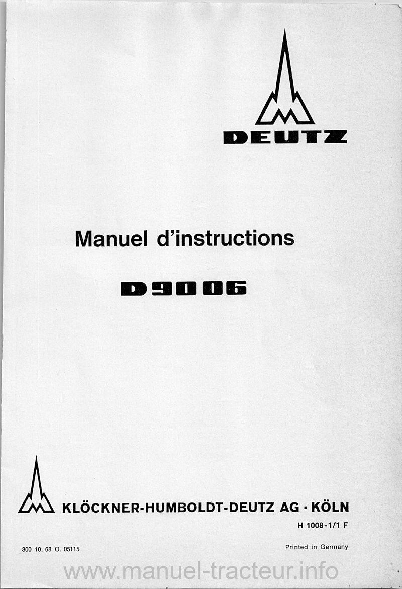 Troisième page du Manuel d'Instruction pour tracteur Diesel D9006