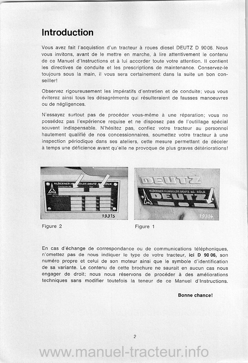 Quatrième page du Manuel instructions DEUTZ D9006