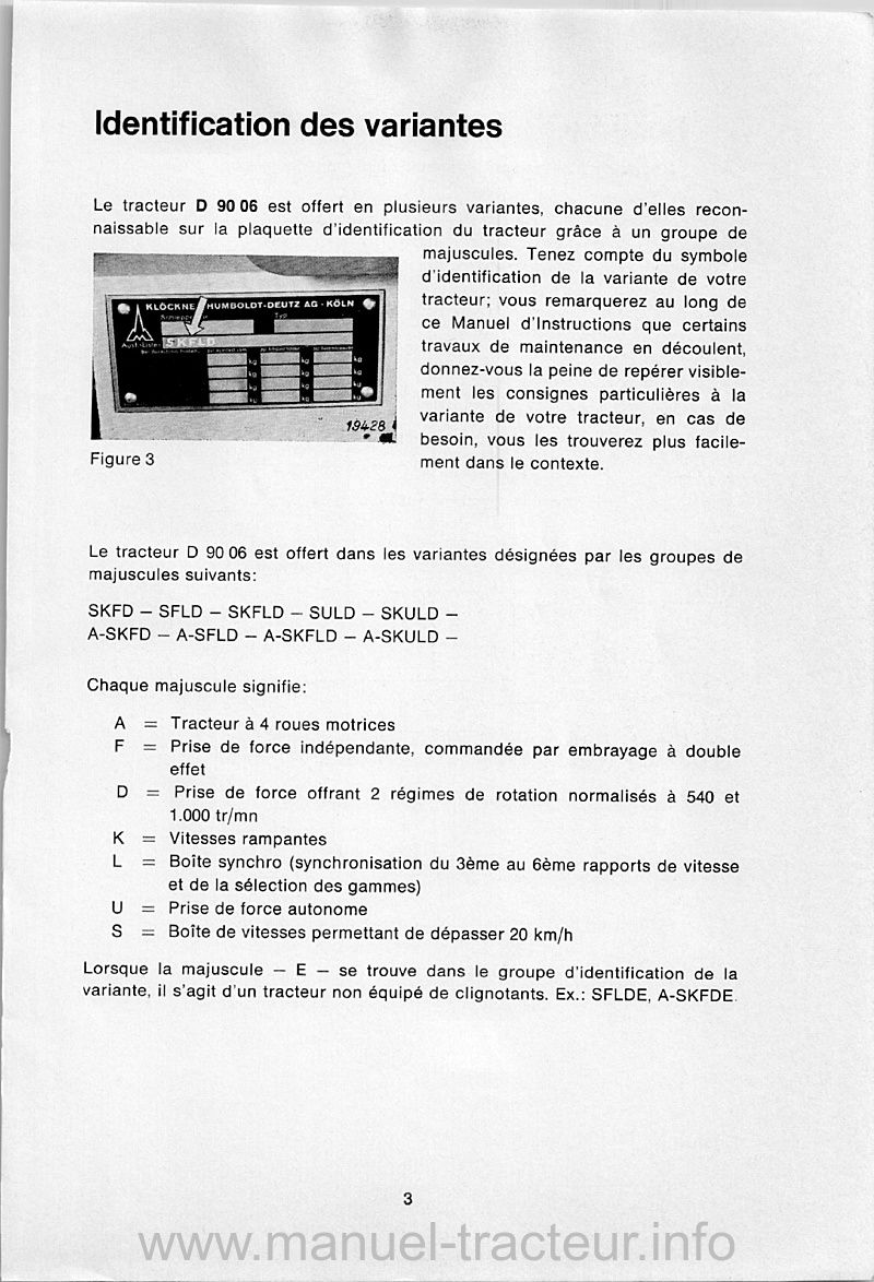 Cinquième page du Manuel d'Instruction pour tracteur Diesel D9006