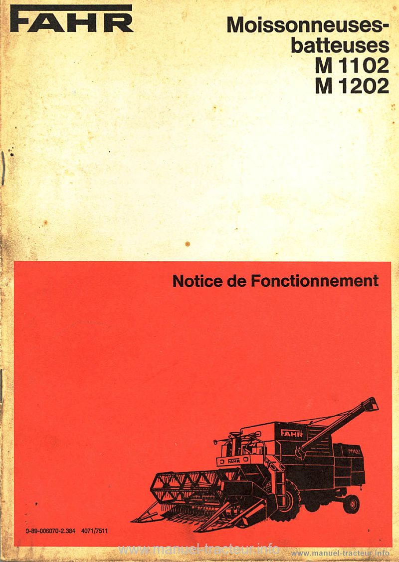 Première page du Notice Moissonneuses-batteuses FAHR M1102 1202