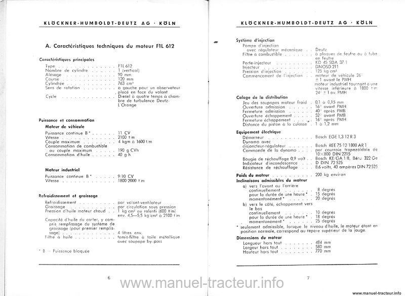 Sixième page du Notice et Pièces Deutz F1L612
