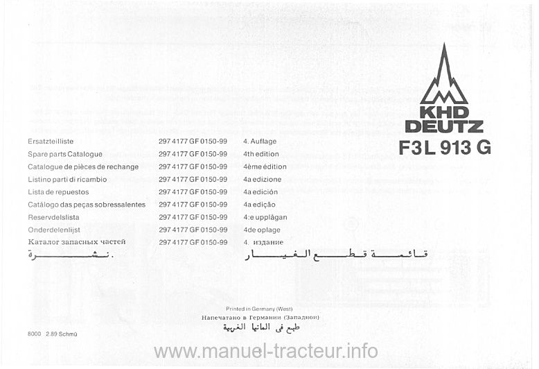 Cinquième page du Catalogue pièces rechange moteurs DEUTZ F3L913G