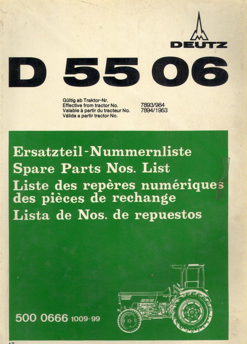 Première page du Catalogue pièces rechange DEUTZ D 5506