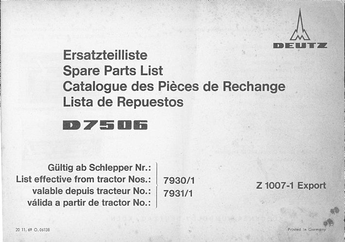 Deuxième page du Catalogue pièces rechange DEUTZ D 7506