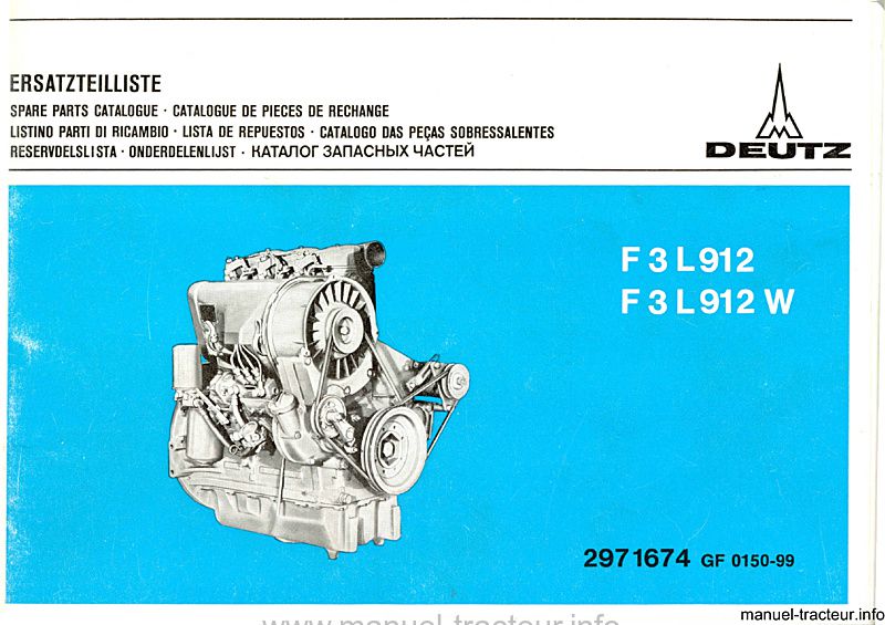 Première page du Catalogue pièces rechange moteurs DEUTZ F3L 912 W