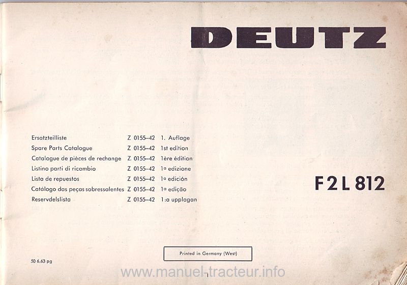 Deuxième page du Catalogue pièces rechange moteurs DEUTZ F2L812