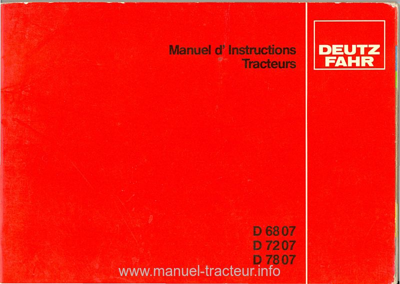 Première page du Manuel Instruction DEUTZ 6807 7207 7807