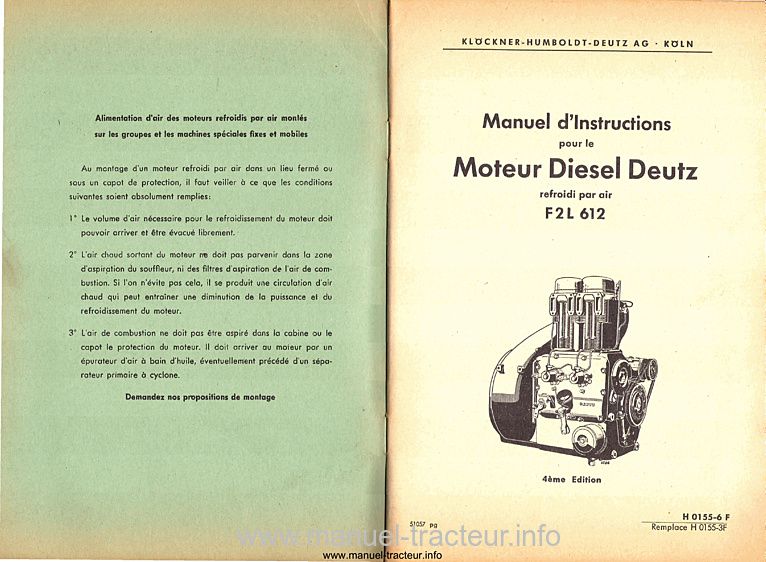 Deuxième page du Manuel entretien catalogue pièces rechange moteurs DEUTZ F2L 612