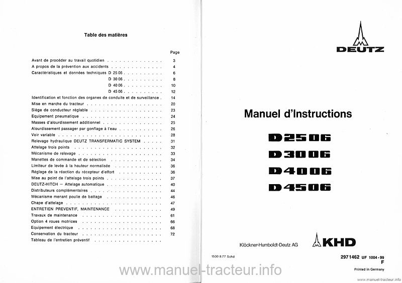Deuxième page du Livret instructions DEUTZ 4506
