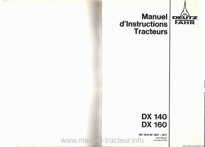 Deuxième page du Manuel d'instruction pour les tracteurs DX 140 et 160