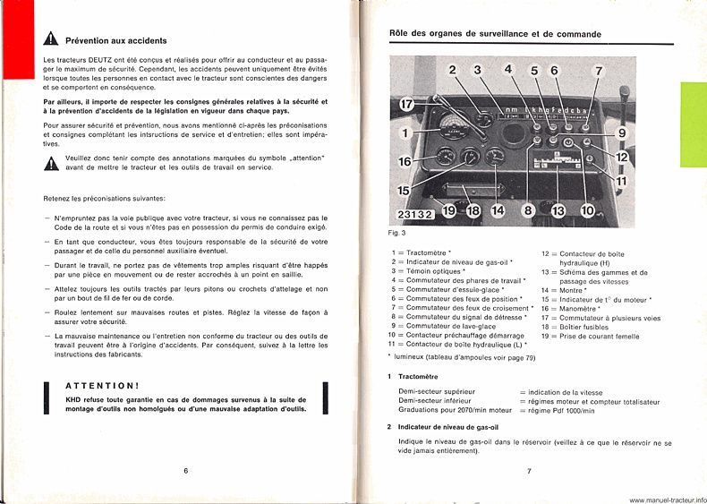 Cinquième page du Manuel d'instruction pour les tracteurs DX 140 et 160