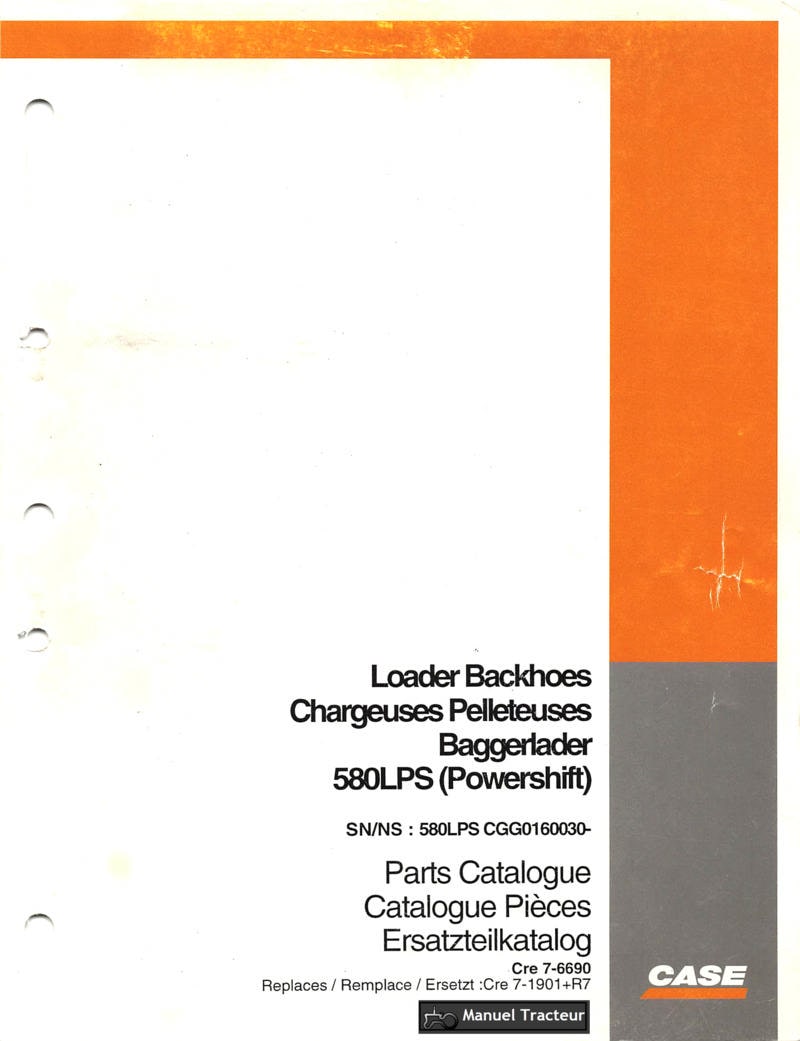 Première page de la revue technique - Catalogue pièces détachées chargeuse pelleteuse Case 580 LPS (Powershift)