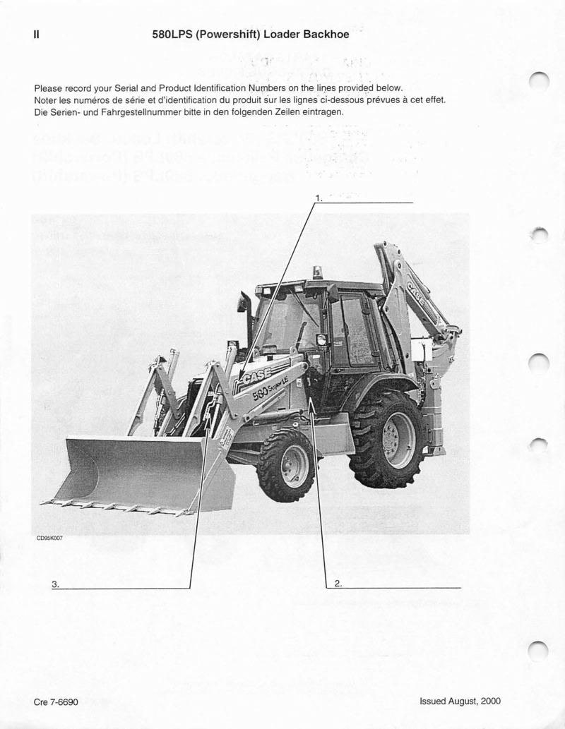 Page 2 du manuel d'atelier - Catalogue pièces détachées chargeuse pelleteuse Case 580 LPS (Powershift)