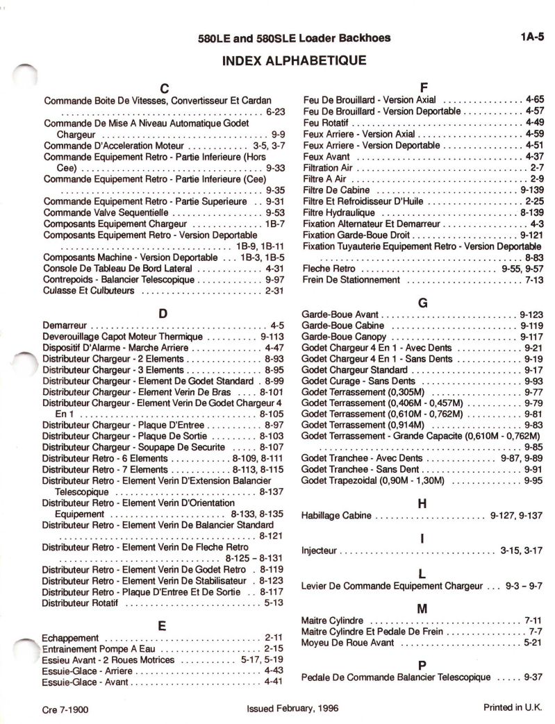 Troisième page du Catalogue pièces détachées CASE 580 SLE LE