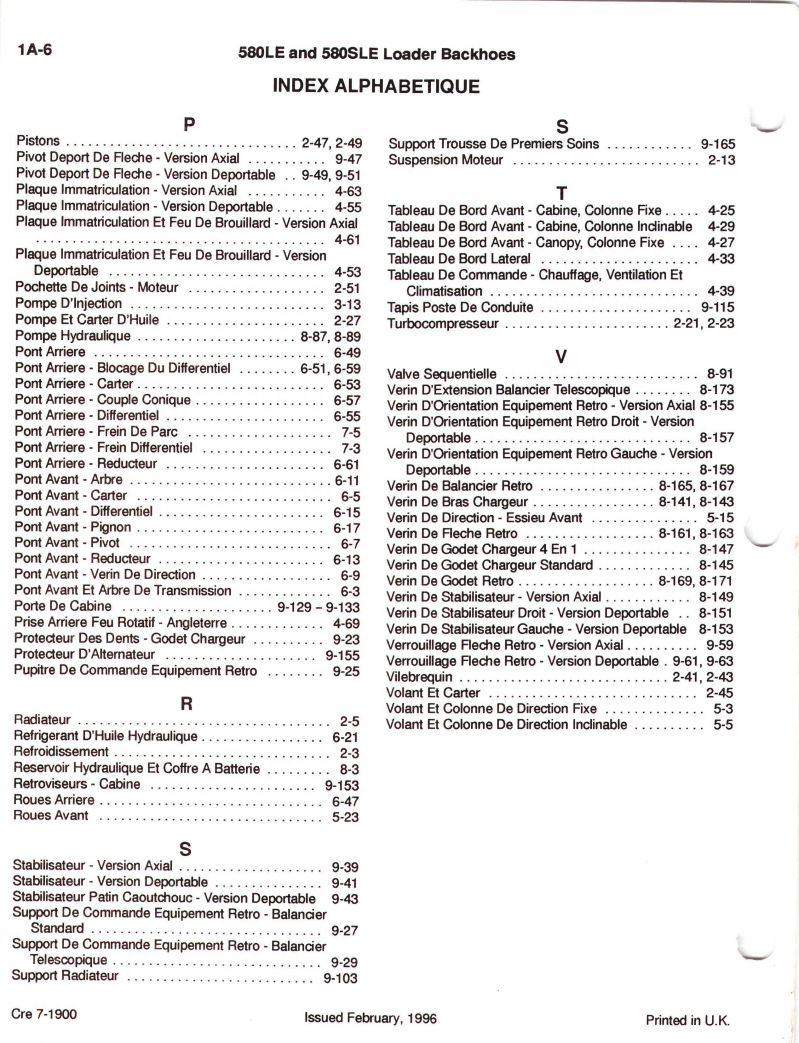 Quatrième page du Catalogue pièces détachées CASE 580 SLE LE