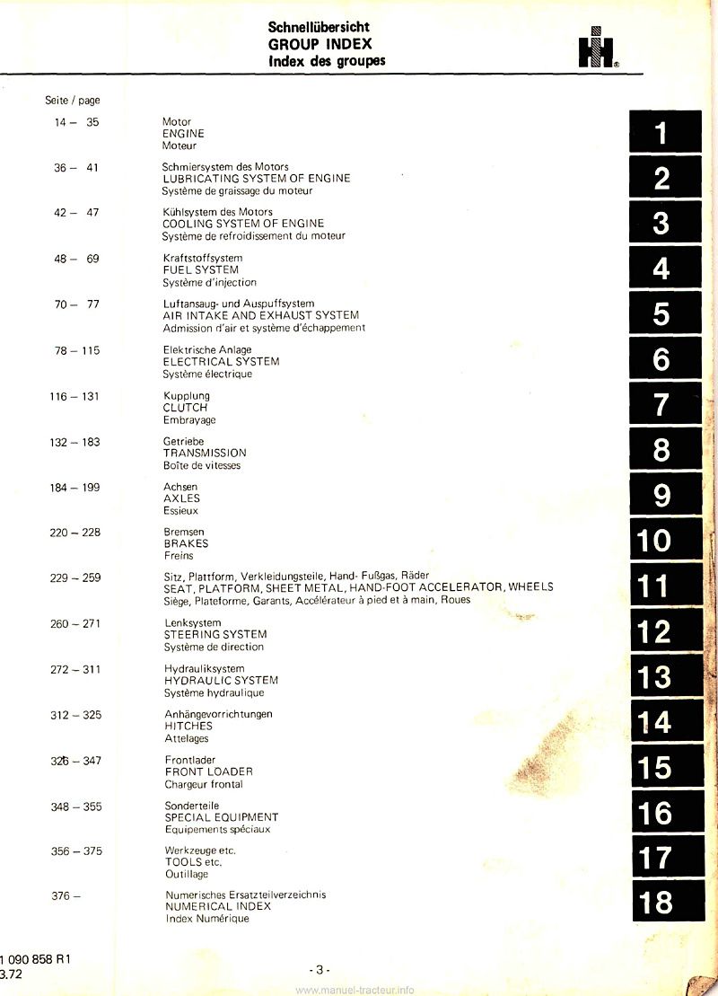 Troisième page du Catalogue de pièces détachées tracteur International IH 553 654 734 834